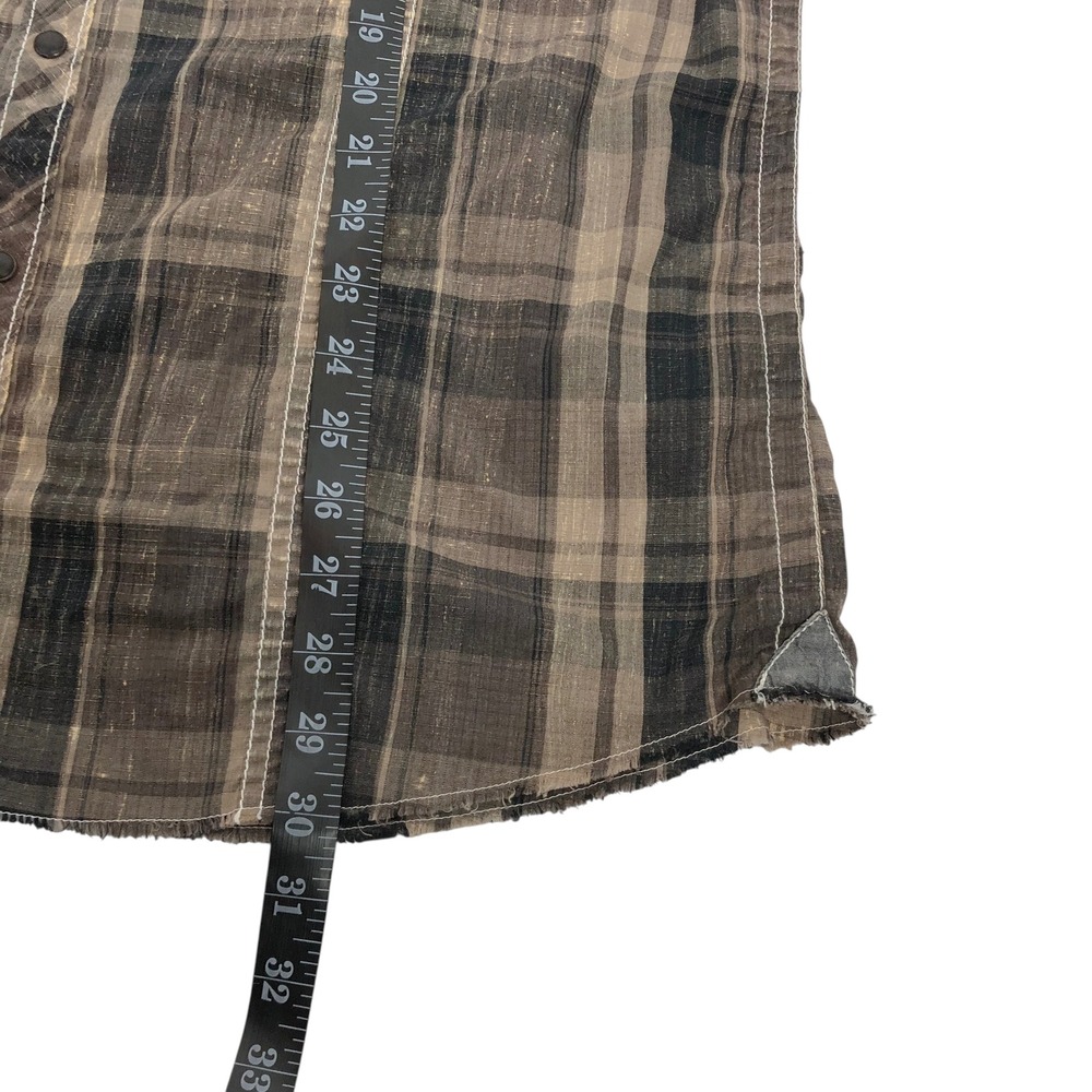 BKE Mens XL Brown Plaid Western Pearl Snap Button Down Shirt Cowboy Rodeo Biker - Picture 13 of 13